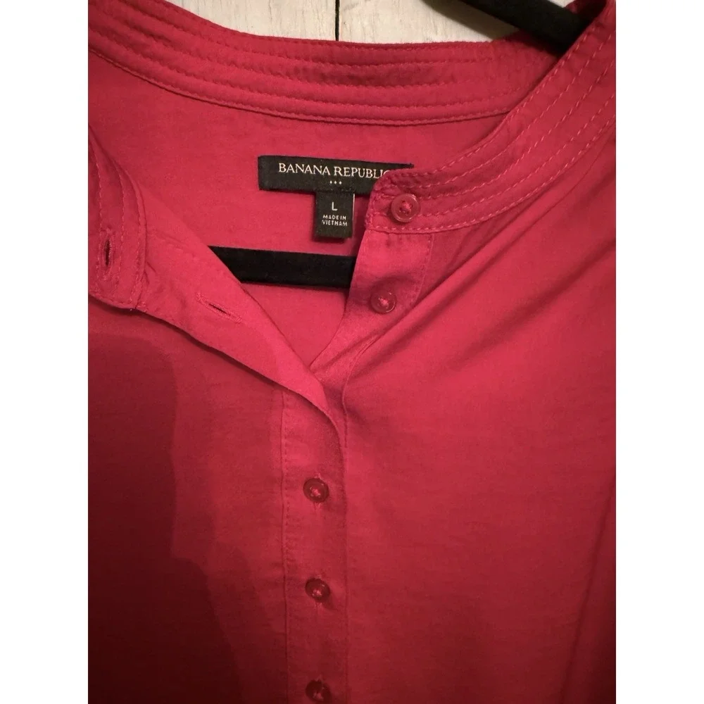 Banana‎ Republic Volume Puff Short Sleeve Blouse Sz-Lg Apple Red Satin Silky